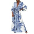 thumbnail image 1 of 2025 Robe à Col en V pour Dames à Manches Courtes, à Lacets, Imprimée, Grande Jupe, Robe d'Été pour Femmes, Robe Maxi pour Dames, Robes d'Été Décontractées pour Femmes, Robe de Saison, Robes Chemise Maxi, Robes Longueur Genou fo, 1 of 9
