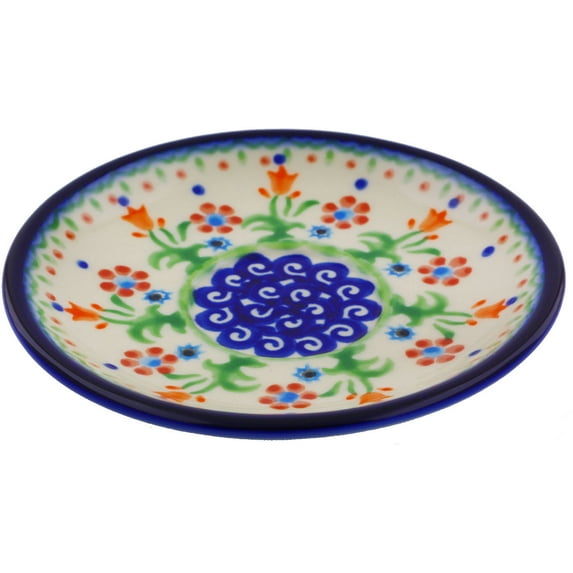Polish Pottery 4¾-inch Saucer (Spring Flowers Theme) Hand Painted in Boleslawiec, Poland + Certificate of Authenticity
