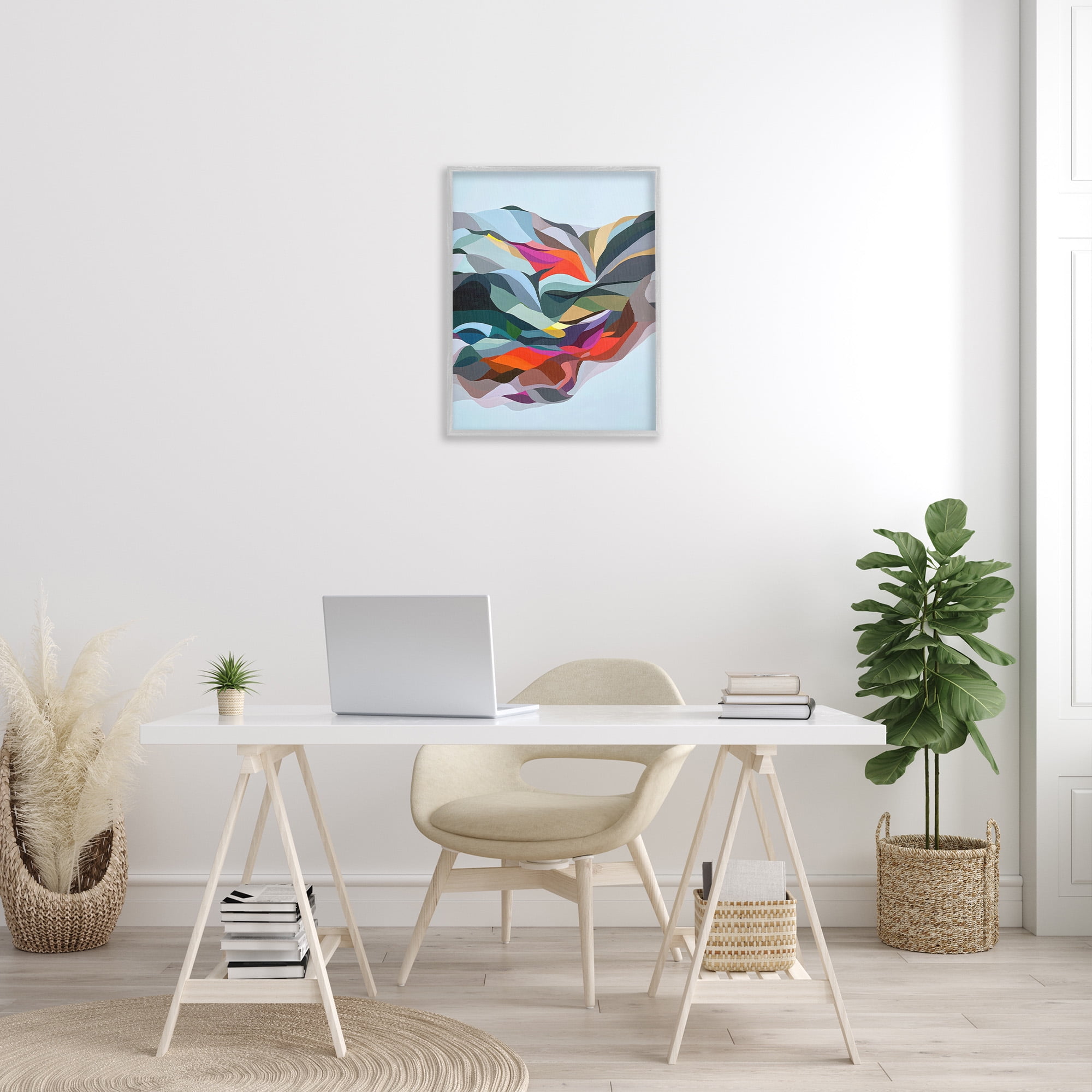 Stupell Industries Alternating Geometric Shapes Abstract Painting Gray Framed Art Print Wall Art, 24 x 30