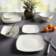 Gibson Home Everyday Square White Stoneware Dinnerware Set, 12-Piece