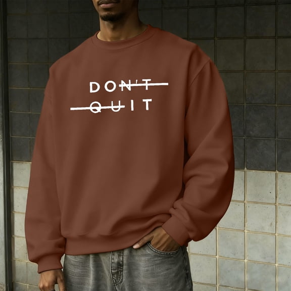 Kakii Men's Crewneck Sweatshirt Letter Graphic Long Sleeve Drop Shoulder Spring Casual Pullover Top