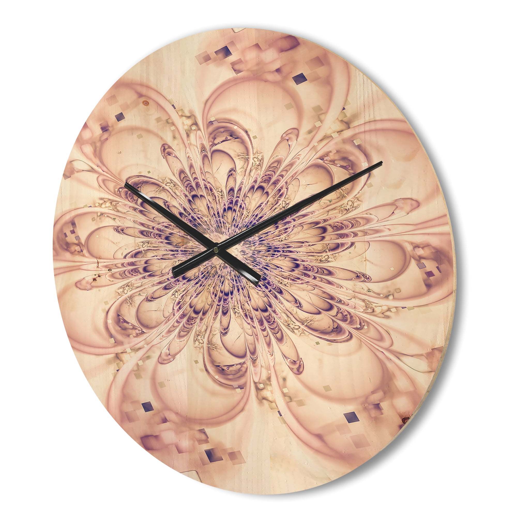 Designart 'Fractal Flower Full Bloom in Pink ' Modern Wood Wall Clock