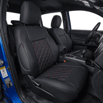 Coverdream Custom Fit Tundra Car Seat Covers for Toyota Tundra CrewMax 2014 2015 2016 2017 2018 2019 2020 2021 - Leatherette (Black/Red,Full Set)