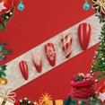 thumbnail image 2 of Uñas postizas navideñas MACHAO 24 piezas color rojo almendra autoadhesivas con patrón de copo de nieve, 2 of 5