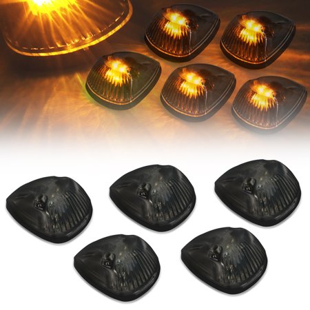 For 1994 to 1998 Dodge Ram 1500 2500 3500 BR 5 X LED Cab Roof Top Lights (Smoked Housing Yellow LED) 95 96 97