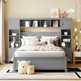 thumbnail image 3 of Harper & Bright Designs Full Size Platform Bed with All-in-One Cabinet and Storage Shelf, Wooden Full Bed Frame with 4 Drawers and Sockets, Gray, 3 of 12