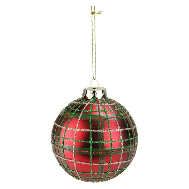 northlight green red and gold plaid glass ball christmas ornament