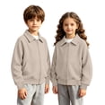 thumbnail image 4 of Atogsazn Kids Boys Waffle Full Zip Hoodies Childrens Casual Long Sleeve Collared Jacket Fall Winter Tops Outerwear Khaki 7-8 Years Fashion, 4 of 9