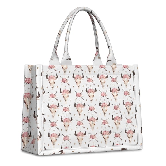 Large Capacity Tote Bag,White Buffalo Skull Flower Arrow Pattern Handbag Fashion Luxury Tote Bag,15.7"x13"x 5.1" Inches,Laptop Compatible