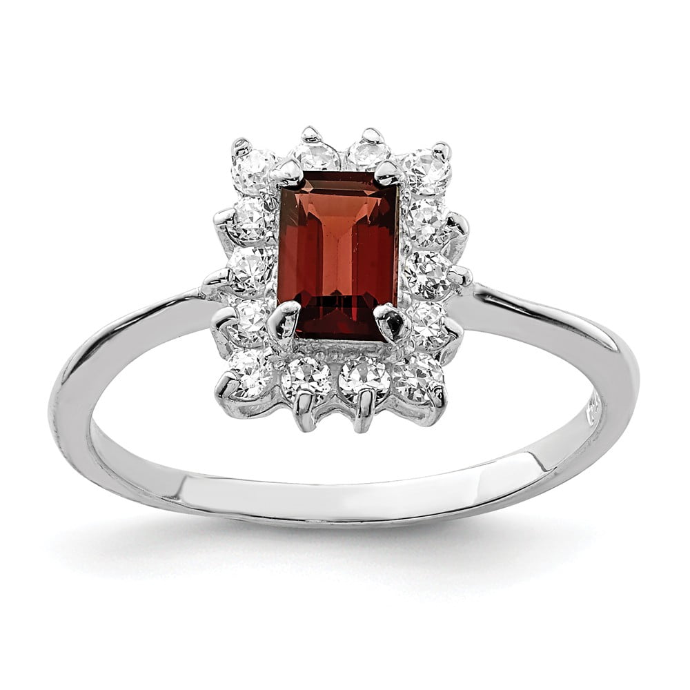 Solid 925 Sterling Silver Garnet January Red Gemstone and CZ Cubic Zirconia  Engagement Ring Size 8