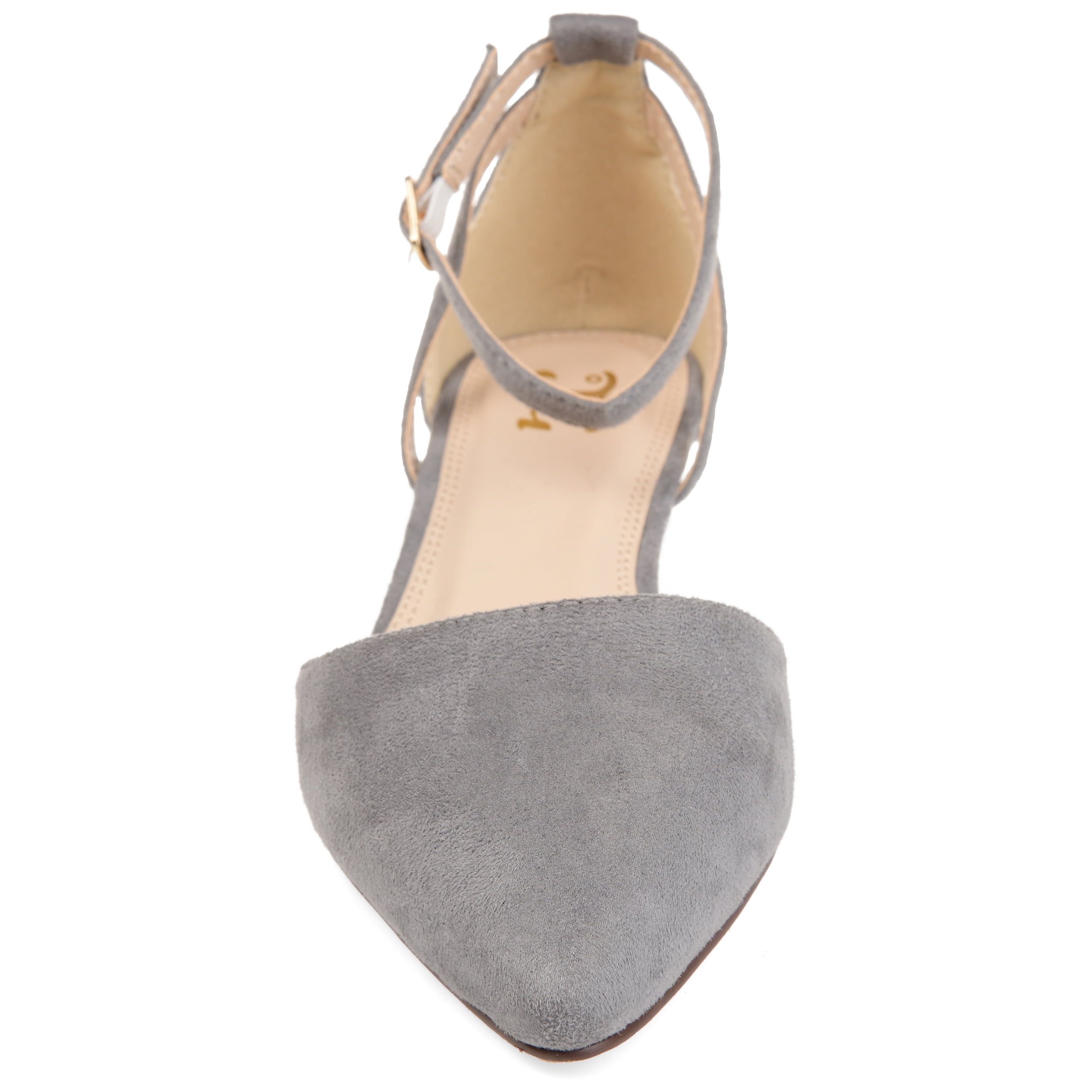 Journee Womens Arkie Buckle Pointed Toe Sliver Wedge