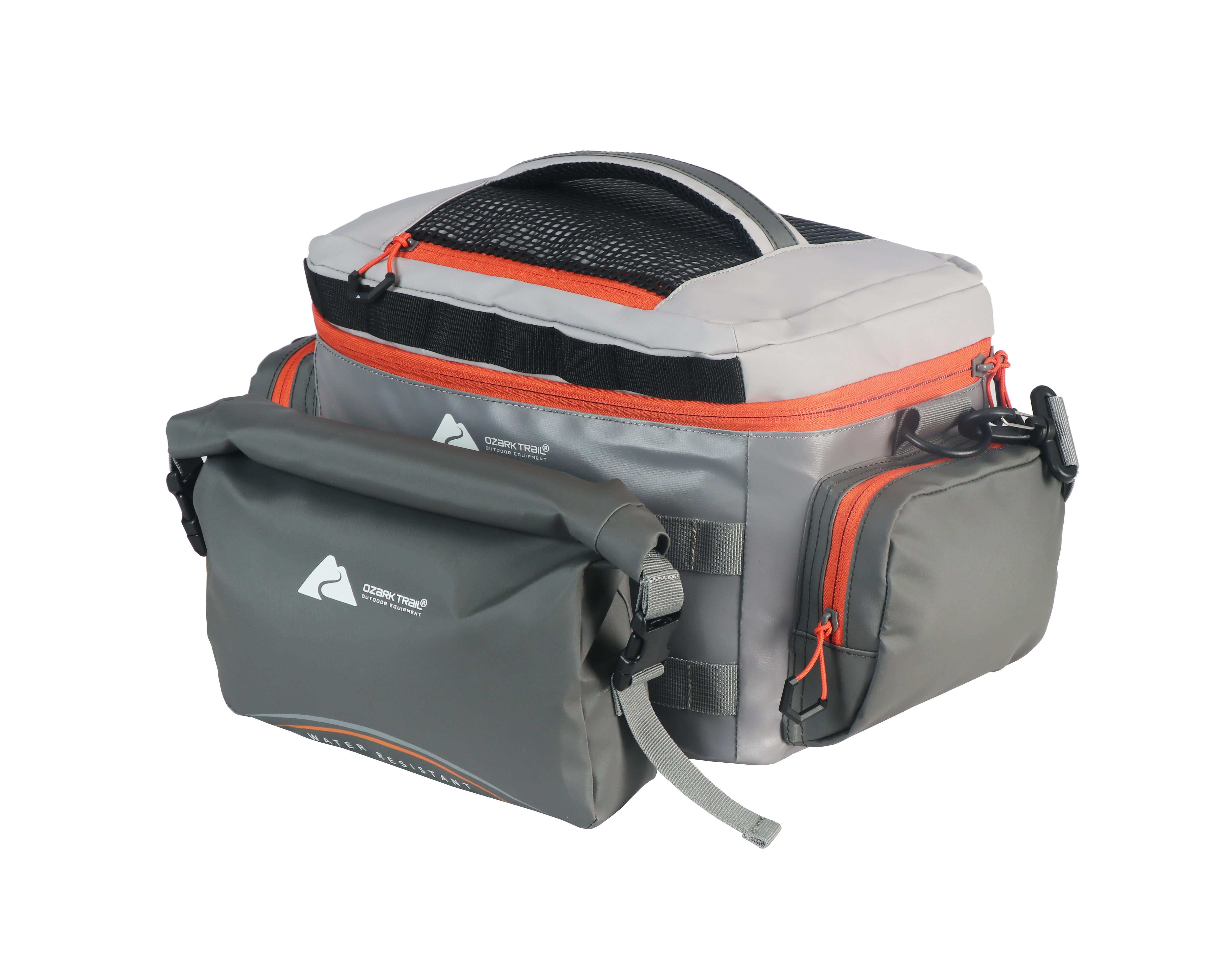 Ozark Trail X-Pro 3600 Coated Tackle Bag with 5 Trays - Water Resistant Fishing Gear Storage, Grey