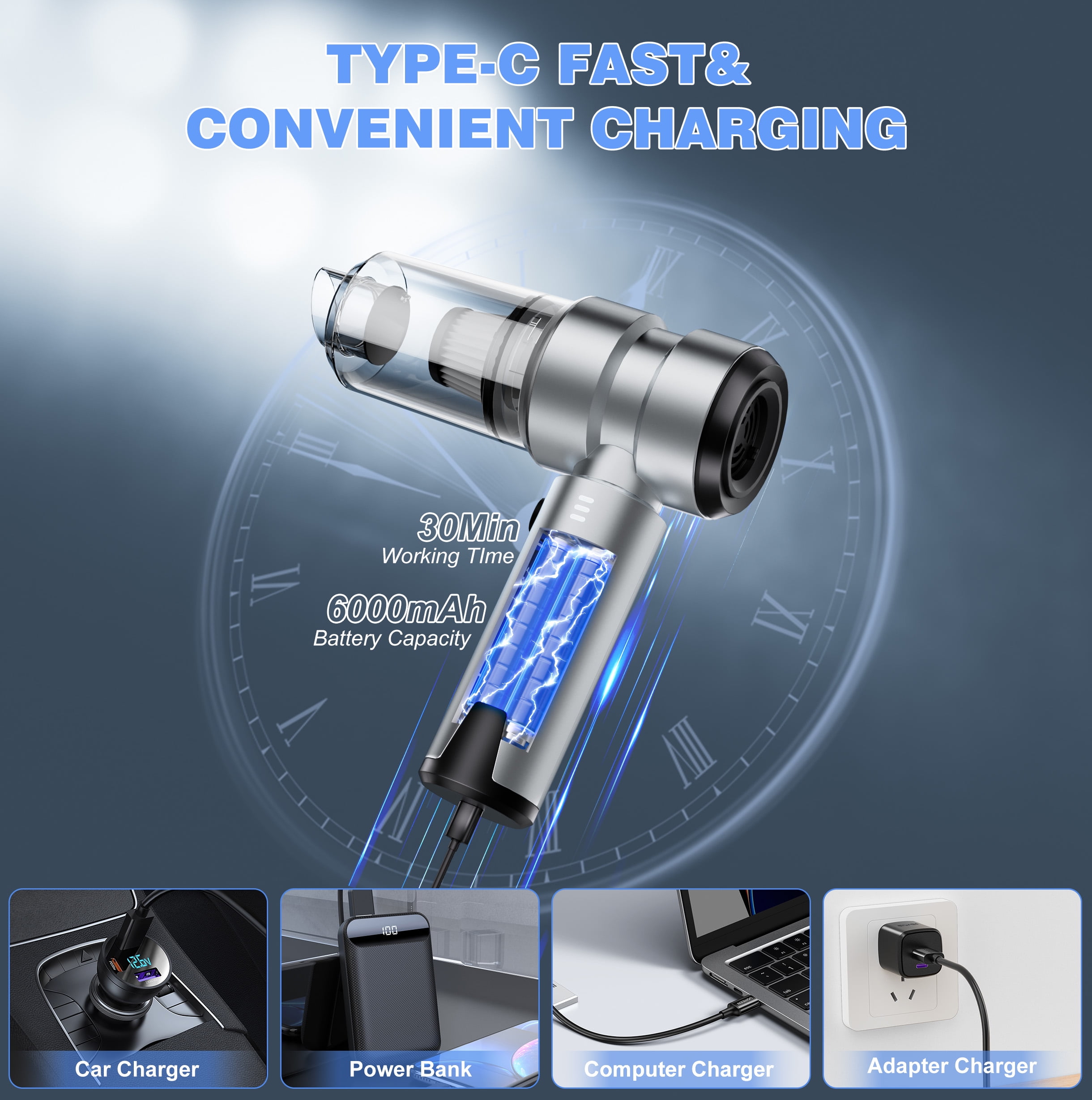 Car Vacuum Cleaners for Car, 100W Handheld Vacuum with 14000PA Suction, 2 in 1 Portable Mini Cordless Vacuum with Multi-Nozzles for Small Jobs, Car, Office Desk, Keyboards