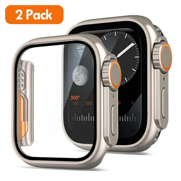 [2 Pack] For Apple Watch Series 9 8 7 Case [45mm], IC ICLOVER Full Cover Snap-on Cover with Built-in Clear Glass Screen Protector Anti-Scratch & Shockproof for iWatch, Ultra Look