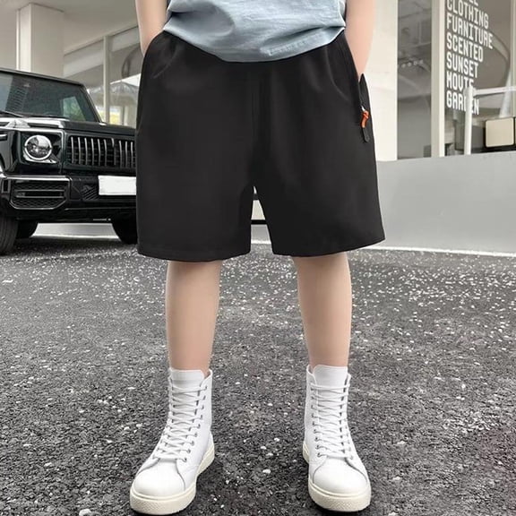 ITSAME Casual Shorts for Boys, Elastic Waist Ice Silk with Zipper Pocket Summer Fashion Thin Shorts Black 8T