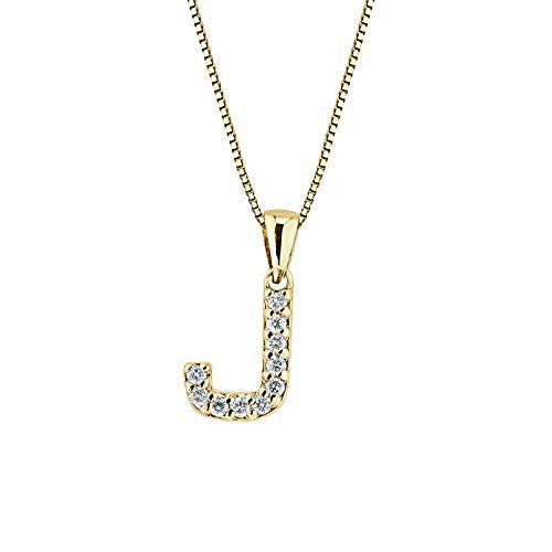14k Yellow Gold Letter J Diamond Initial Pendant Necklace (1/10cttw