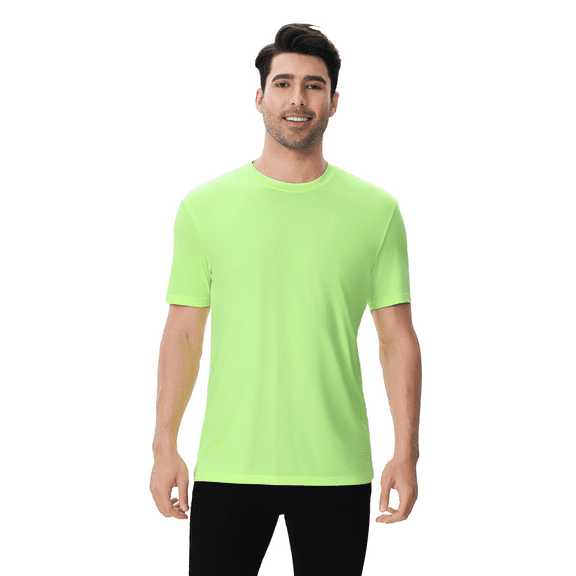High Visibility Safety T-Shirt for Men, Hi Vis Crewneck Short Sleeve Work Tee 100% Polyester (Neon Green, XL)