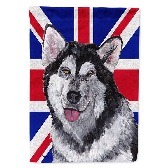 Alaskan Malamute with English Union Jack British Flag Flag Canvas House Size