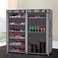 thumbnail image 2 of Double Rows 9 Lattices Shoe Rack Organizer, 42.13" x 11.02" x 44.09" Wall Bench Shoe Cabinet with doors for Home, 2 of 5
