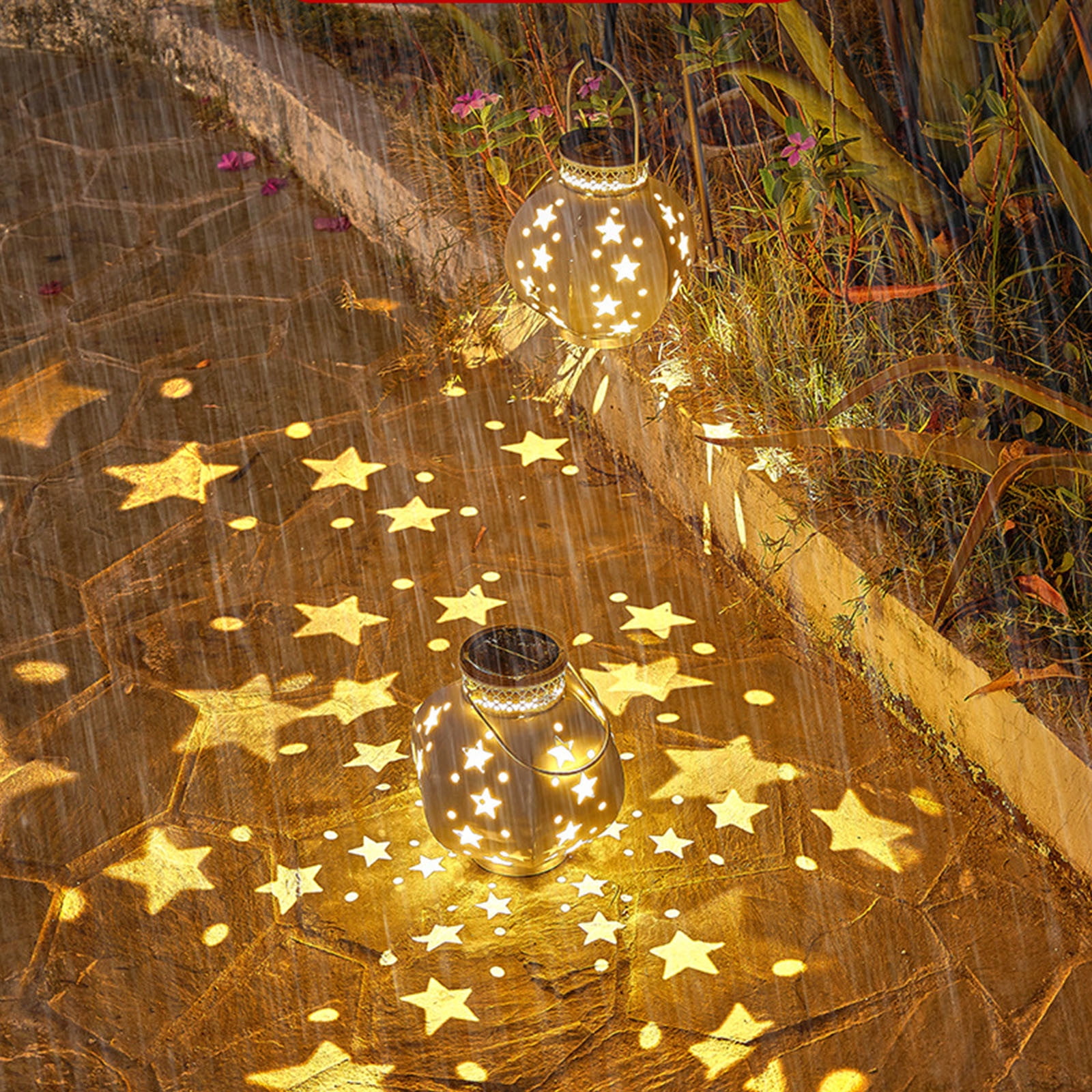Outdoor Solar Lantern Waterproof Hanging Garden Light with Star Hollow Design, Courtyard Lights Garden Lights LED Lawn Lights, for Yard Patio Lawn Porch Pathway Party Decoration