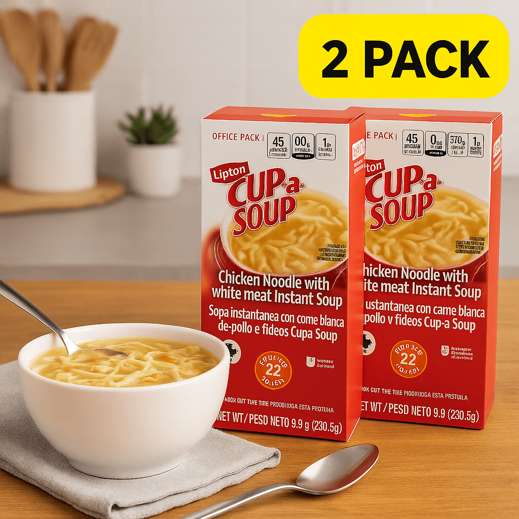 Lipton Cup-A-Soup Chicken Noodle with White Meat, 22 Pouches (Pack of 2), 9.9 oz Each