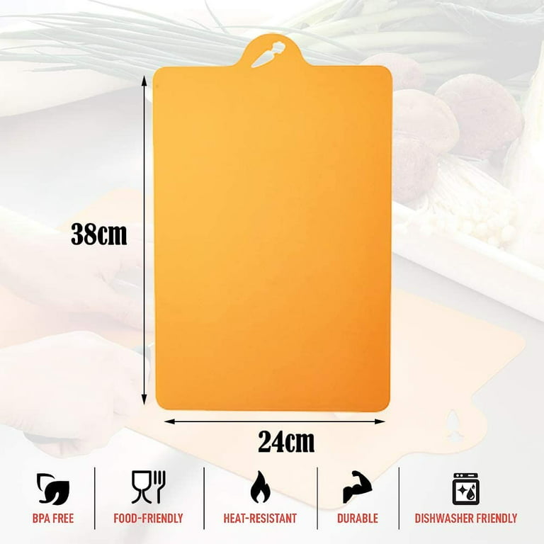 Flexible Plastic Kitchen Cutting Board Mats Set, Food Safe PP Material Dishwasher Safe Double-Sided Chopping Board with Hanger, Beige, Size: 14.96