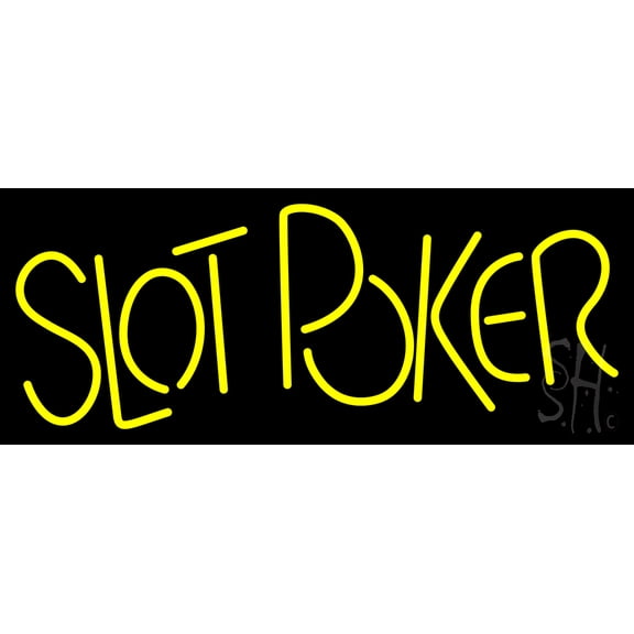Slot Poker LED Neon Sign 10 x 24 - inches, Black Square Cut Acrylic Backing, with Dimmer - Bright and Premium built indoor LED Neon Sign for wall décor, arcarde, and storefront.
