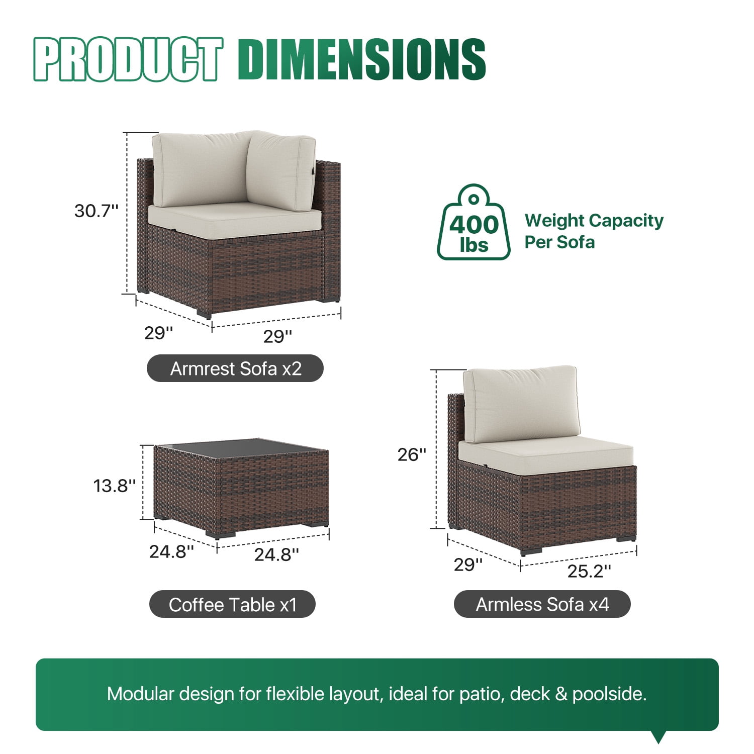 Clouddwell 7 Piece Outdoor Patio Furniture Set, Wicker Rattan Patio Sectional Sofa Sets, Off White