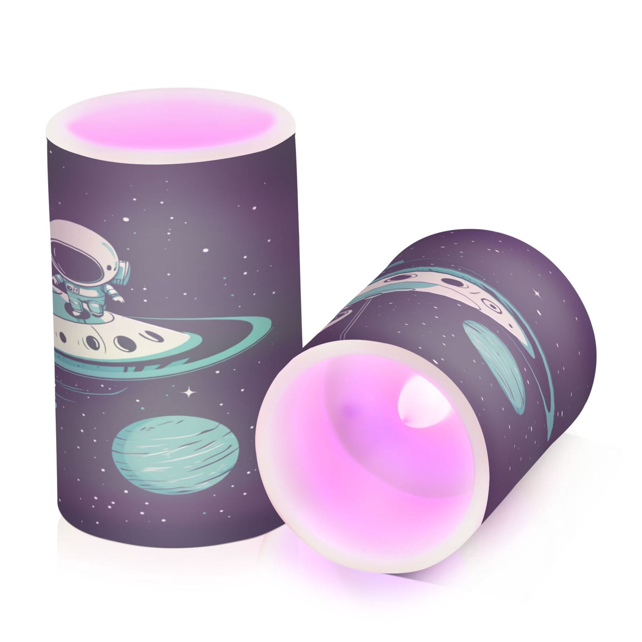 Flameless Candles Lights, Pack of two LED Lights, Dimmable LED Pillar Candles Battery Operated, Flames Remote Control A Cute Little Astronaut