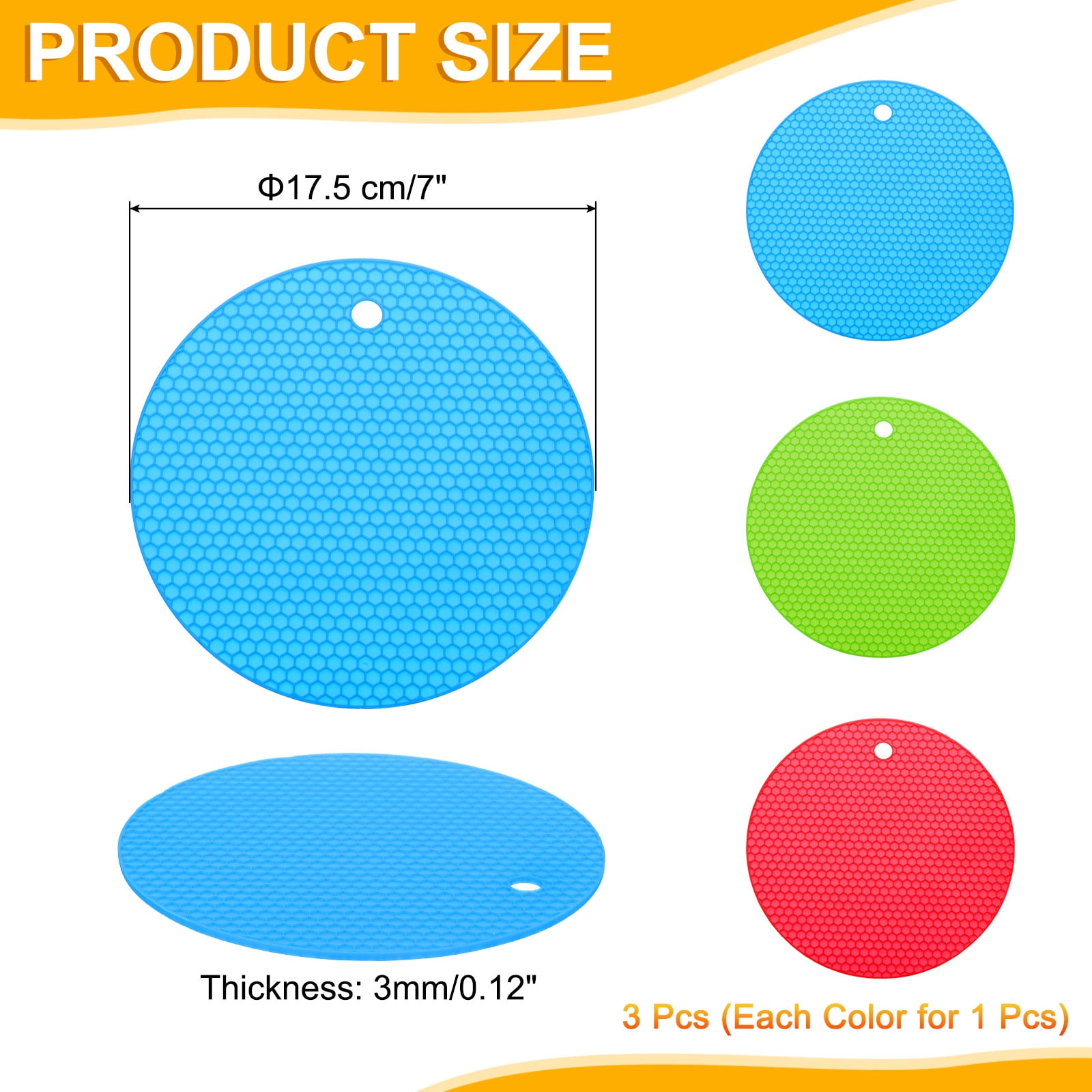 Unique Bargains Non-Slip Silicone Jar Opener Pads Texture Can Opener Blue, Green, Red
