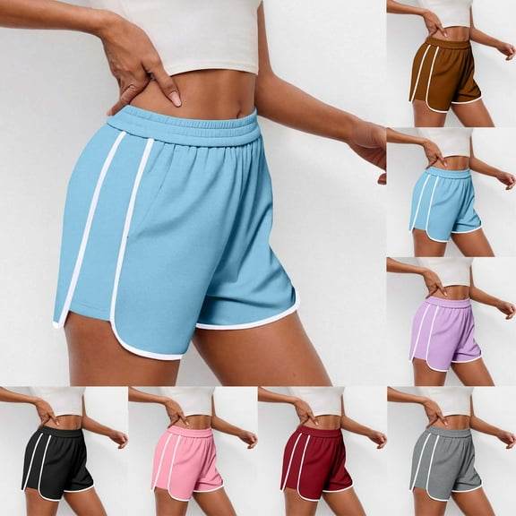 POROPL Women's Shorts Summer Elastic Waist Casual Loose Sports Shorts with Pockets Thin Short