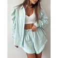 thumbnail image 2 of Biekopu Women's Summer Loungewear Set, Heart Print Long Sleeve Lapel Button Shirt + Elastic Waist Shorts, 2 of 4