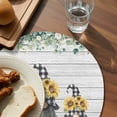 thumbnail image 3 of Sunflower Gnomes Round 15 Inch Placemats Set of 4, Spring Eucalyptus Floral Gray Wooden HeatResistant Non Slip Place Mats for Dining Table, Wipeable Braided Kitchen Table Mats for Housewarming, 3 of 9