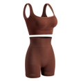 thumbnail image 4 of B91xZ Women's 2 Piece Casual Workout Outfits 2 Piece Seamless Ribbed Crop Tank High Waist Shorts Yoga Outfits,Coffee M, 4 of 5