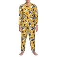 thumbnail image 3 of Susaid Blue Striped Sunflower Print Men's Long Sleeve Pajama Set, Two-Piece Button-Down Loungewear PJs Set, Comfortable Sleepwear for Relaxation-Medium, 3 of 7