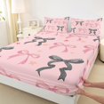 thumbnail image 3 of Manfei Kawaii Bow Tie Bed Sheets,Cute Bowknot Ribbon King Sheets,Pink Black Sheet Set For Girls Teens,Breathable Home Decor,4-Piece, 3 of 7