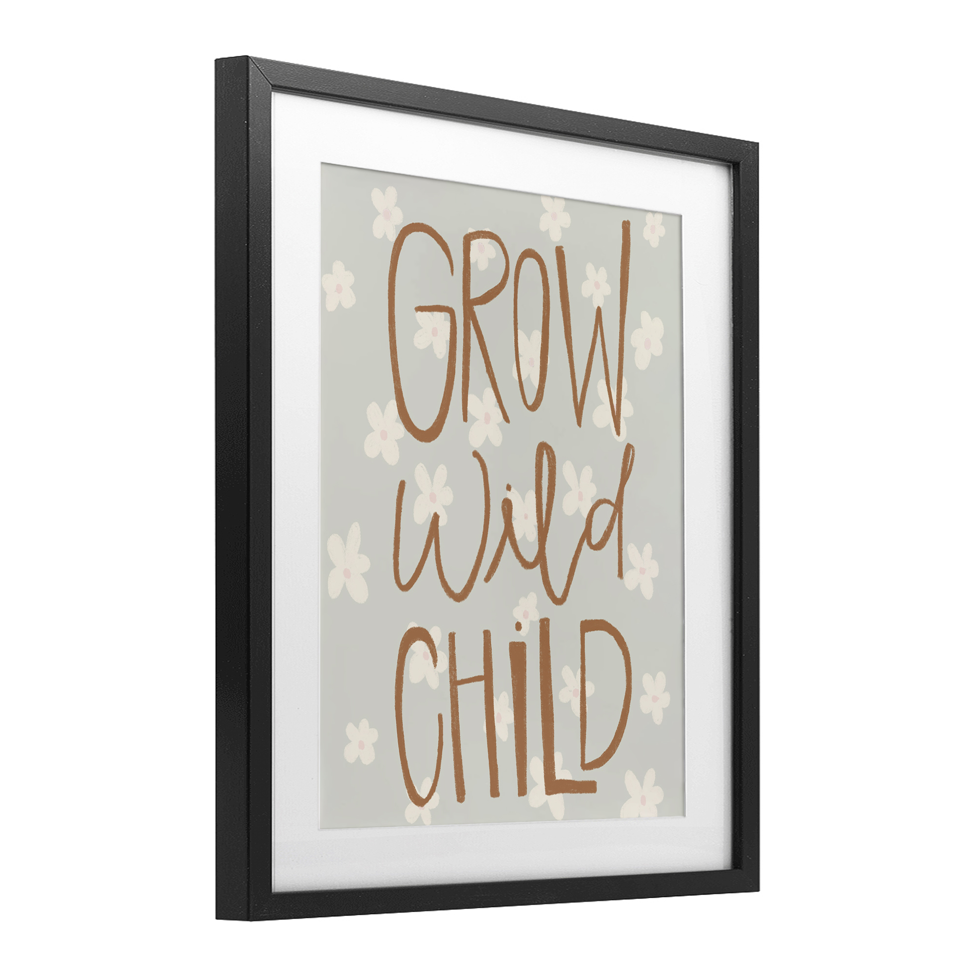 Grow Wild Child Flowers Black Framed Print Under Glass, design by Katie Griggs
