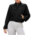 thumbnail image 7 of Women's Lightweight Mesh Long Sleeve Track Jacket Cropped Zip Front Stand Collar Athletic Top with Pockets for Workout Hiking Running, Black, S, 7 of 7
