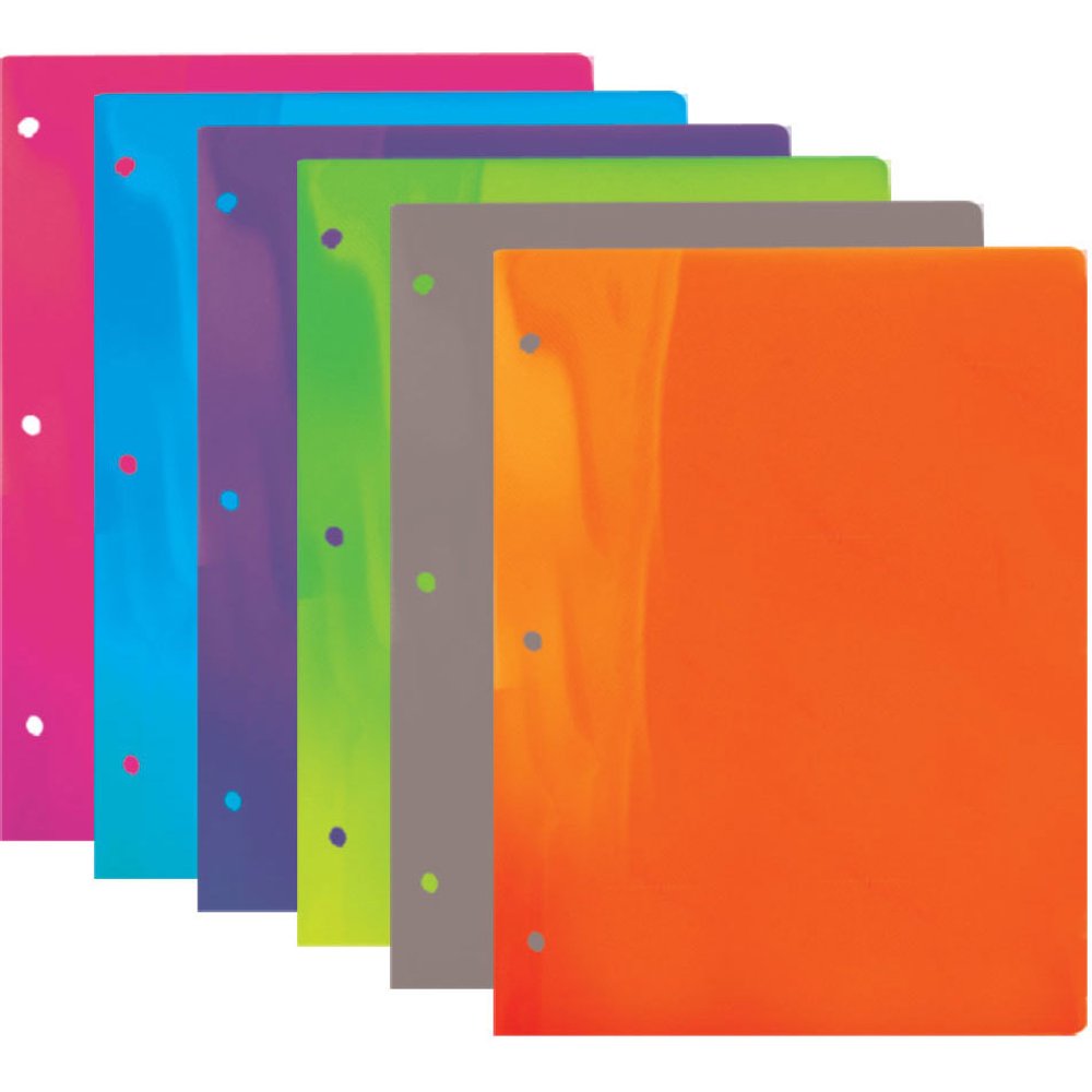 BAZIC Poly 2 Pocket Folder Translucent Colors, 3 Prong, 3 Hole Punched CASE OF 48 Walmart