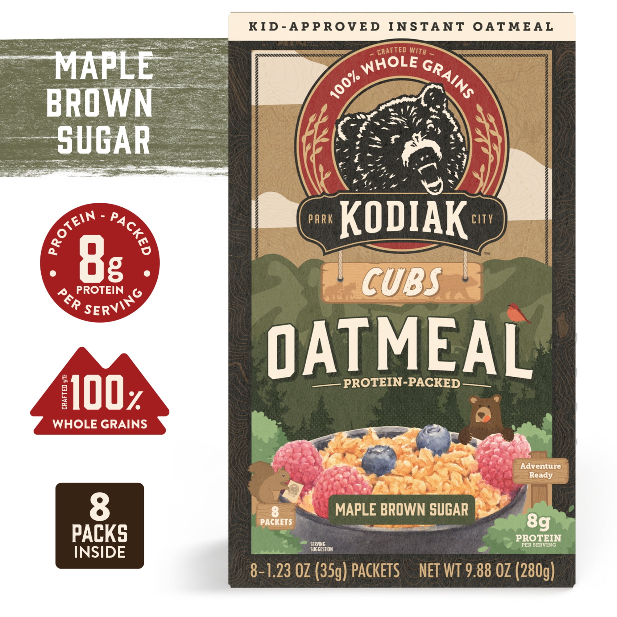 Kodiak Cubs Protein Maple Brown Sugar Instant Oatmeal, 1.23 oz, 8 Packets