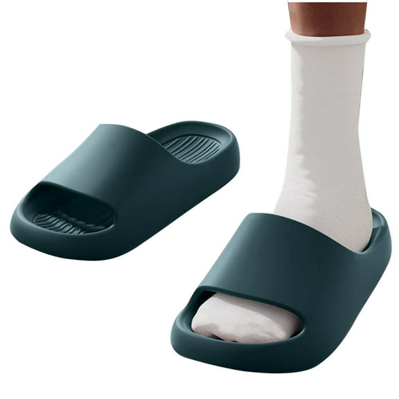Xfvqtps Shower Shoes for Womens Thick Sole Stripe Solid Color Non Slip Soft Cushioned House Bathroom EVA Slides Slippers Green