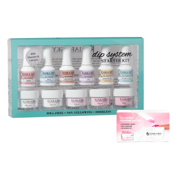 Kiara Sky Nail DIP Dipping Powder System Starter Kit 5 powders + 6 preps + recycling tray
