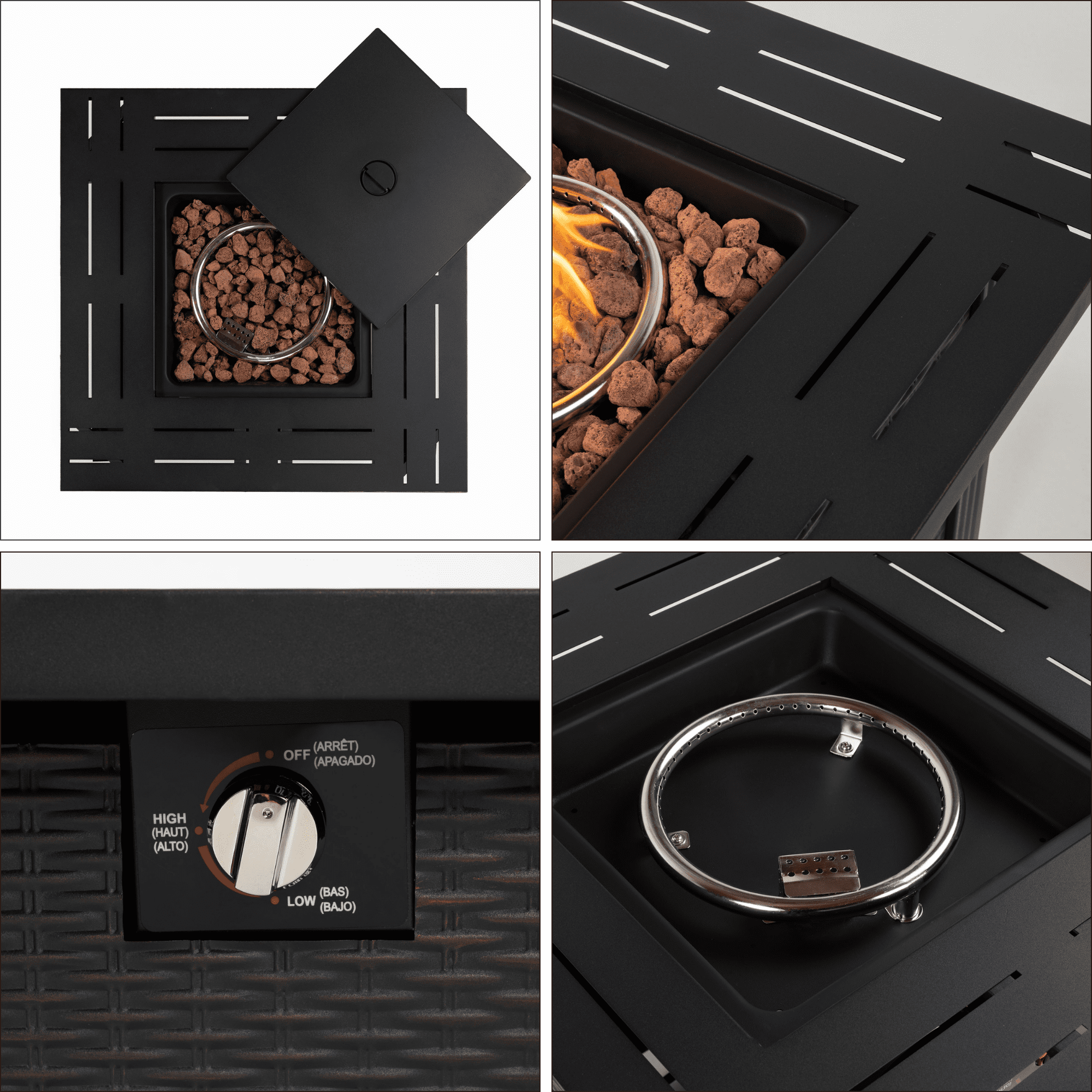 TrumanPick 28" Propane Gas Fire Pit Table 50,000 BTU Square Steel Gas Fire Pit with Beautiful Wicker Base for Outdoor Patio Deck Garden Backyard-Black