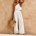 thumbnail image 6 of MLCDZ Womens Cotton Linen Sets 2 Piece Vacation Matching Outfits One Shoulder Sleeveless Crop Top Loose Wide Leg Pants Pockets Boho Travel Resort Outfit, 6 of 8