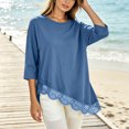 thumbnail image 6 of Lmueinov 3/4 Length Sleeve Womens Tops Crew Neck Lace Scalloped Hem Casual Shirts Solid Loose Fit Blouses Summer Fall Vacation Outfits, 6 of 7