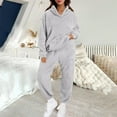 thumbnail image 2 of WCJM Women Pajama Sets Gray Pjs Set Women's Autumn and Winter Solid Color Hooded Long Sleeve Pocket Casual Pants Home Two Piece Set Woman Plush Fur Pajamas, 2 of 5