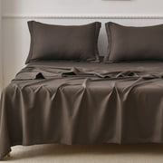 Jessy Home Bed Sheets Set 4 Piece Queen/Full Sheet Set Brown Gray Cotton Blend Fitted Sheet, Flat Sheet & 2 Pillowcases Bedding Set
