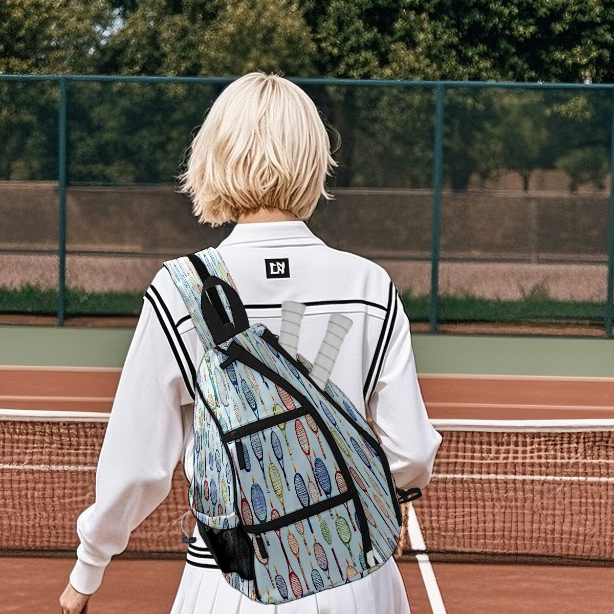 Pickleball Bag with Padded Back, Light Blue Tennis Rackets Multi-Compartment Paddle Backpack, Lightweight Nylon Sports Bag for Men & Women