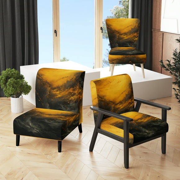 Designart "Whirling Winds in Yellow I" Yellow Landscape & Nature Upholstered Accent Chair - Traditional Arm Chair For Bedroom