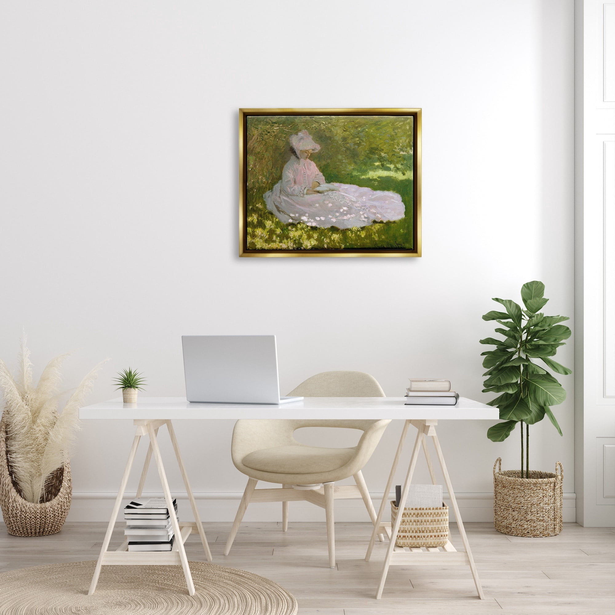 Stupell Industries Springtime Classic Claude Monet Painting Female Portrait Painting Metallic Gold Floating Framed Canvas Print Wall Art, Design by one1000paintings